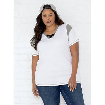 LAT Ladies  Curvey Game Day Lace-up Jersey Tee