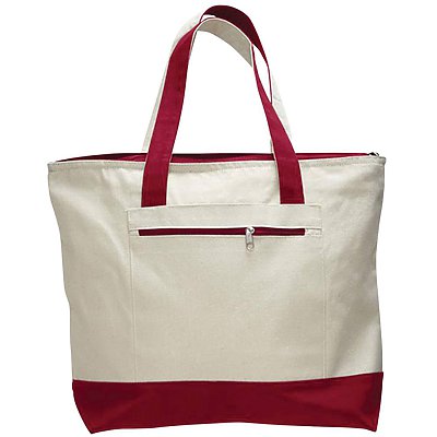 Q-Tees 12oz Zipper Canvas Tote Color Handles