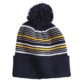 Sportsman Cap Striped Pom-Pom